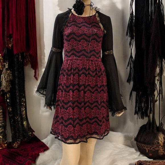 Black and Burgundy Red Lace Sleeveless A-line Party Dress - NEW - Picture 4 of 4